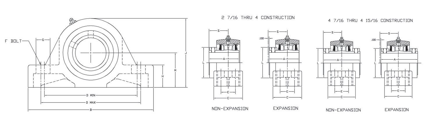 r2000 bearings 4 bolt pillow block diagram