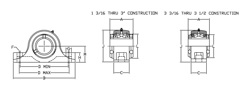 type e pillow block 2 bolt base diagram