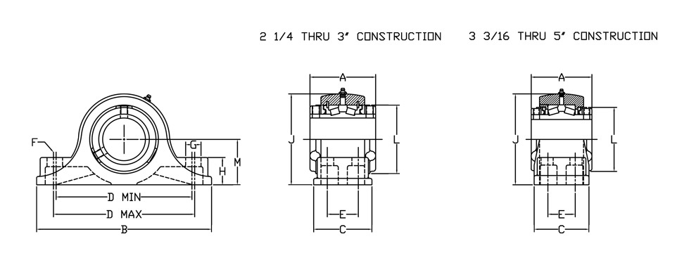 type e 4 bolt pillow block bearing diagram